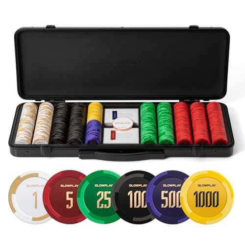 SLOWPLAY Godel Clay Poker Set 500 Chips with Numbered Values, 14g 40mm
