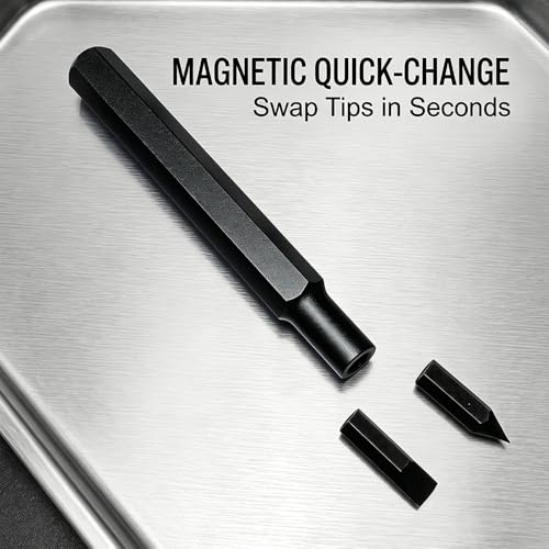 Golf Club Groove Sharpener Tool with Magnetic Quick-Change - Black - 4 Tips, Aluminum Handle