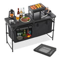 Camping Kitchen Table Black - Foldable Outdoor Cooking Station with Adjustable Heights