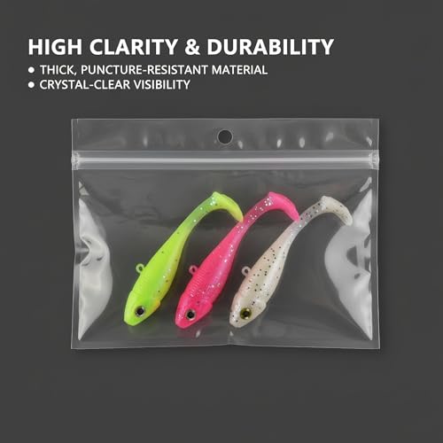 Heavy-Duty Clear Lock Zipper Bait Bags 6.3" x 4.7", Leakproof Dual-Seal for Soft Plastic Lures