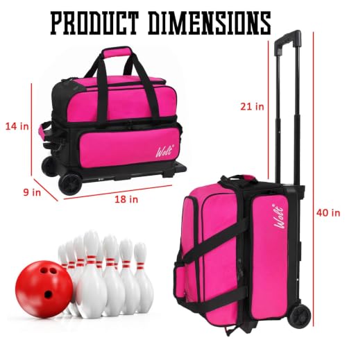 Pink 2 Ball Bowling Bag with Wheels & Retractable Handle - 40 Inch