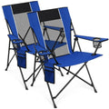 Romswi Large Blue Foldable Camping Chair with Mesh Back & 2 Cup Holders - Outdoor & Portable 2-Pack