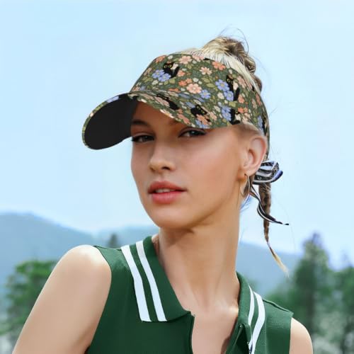 Unisex Adjustable Sports Sun Visor - Floral Black Cat Variation