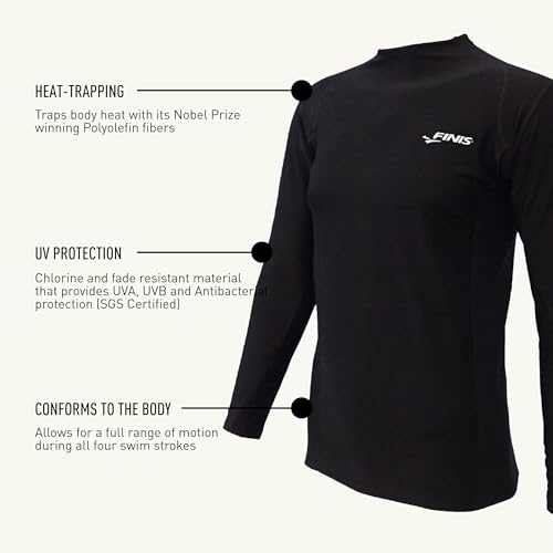 X-Small FINIS Thermal Swim Shirt for Youth - Black, Heat-Retaining BiPoly Fabric