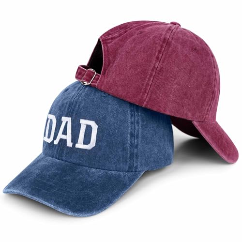 Mom and Dad Hats for New Parents Gift Set - Embroidered Adjustable Baseball Caps, Red Mom & Blue Dad, One Size