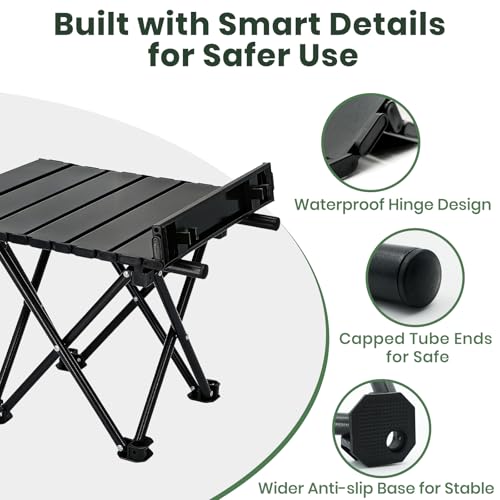 Medium 22.1 Inch Foldable Camping Table - Portable Beach & Travel Side Table - Black