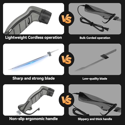 Electric Fillet Knife for Fishing 8 & 10 Inch Blades Gray1 - Cordless Seafood Slicer with Batteries