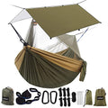 Sunyear Double Camping Hammock with Rain Fly Tarp and Net - Green Bundle 78"W x 118"L
