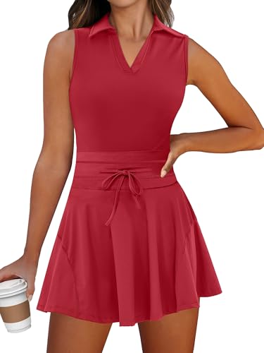 Caracilia 2-Piece Tennis Dress Set for Women - Medium Red Athletic Outfit