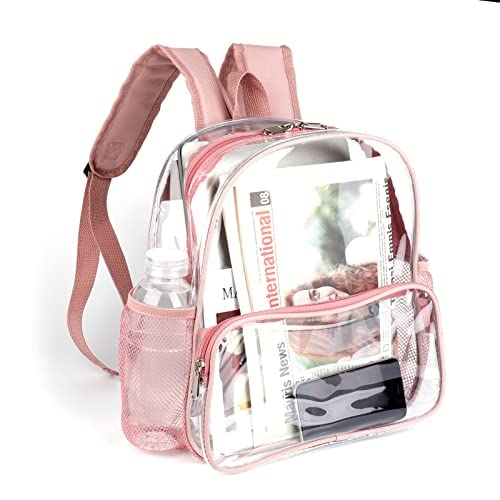 Crosstime Stadium Approved Clear Backpack 12x6x12 with Reinforced Straps – Waterproof Small Clear Bag for Stadium Events, Sports, Festival, Concert or Women – Rose Gold Trim