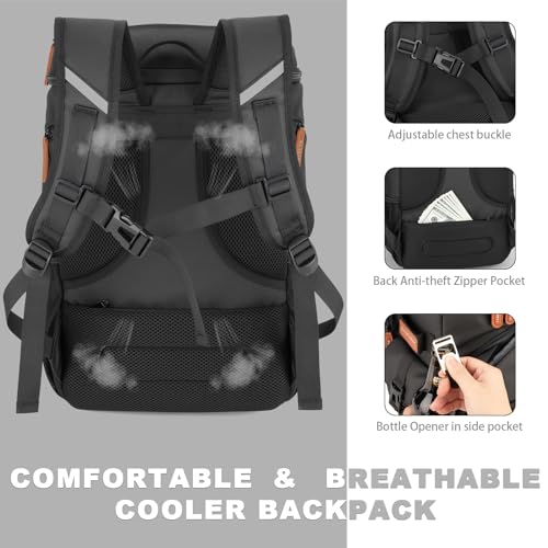 Insulated Cooler Backpack 33 Can Leakproof with Double Deck - Black