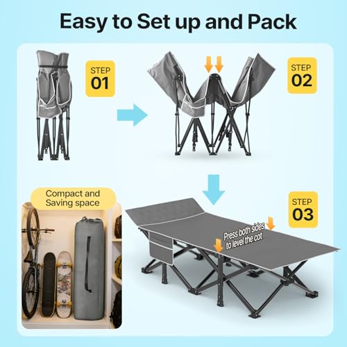 Slendor Black XXL Camping Cot with 3-Inch Mattress & Carry Bag - 32" Wide