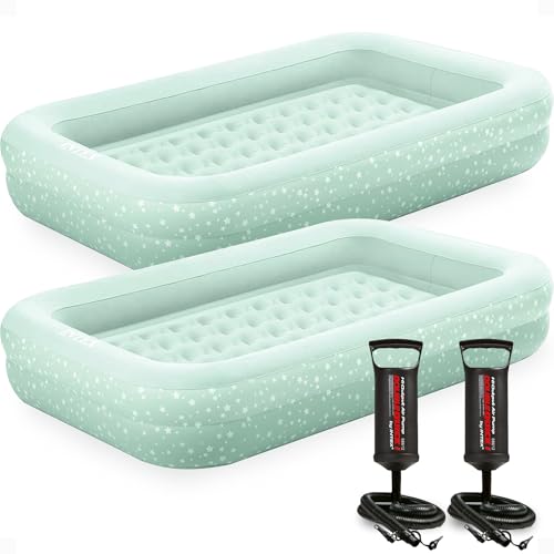 Kids Travel Air Mattress Set Grey 2-Pack with Pump & Bed Frame