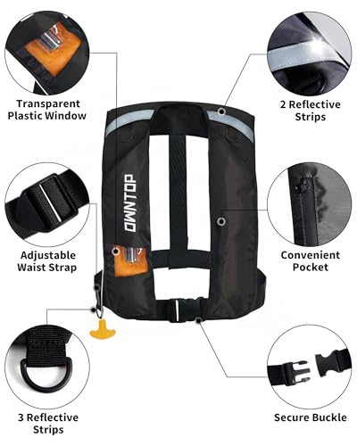 Owntop Black Inflatable Swim Jacket with CO2 Cylinder & Storage Pocket