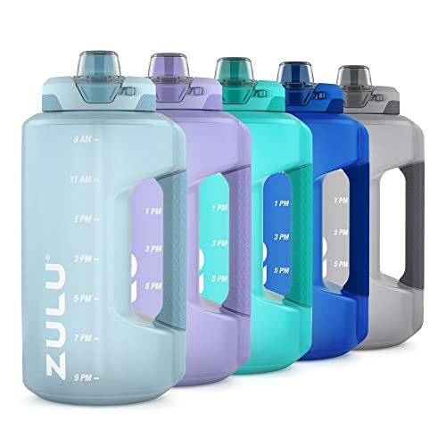 Zulu Goals Half Gallon Hydration Jug with Time Marker & Silicone Straw - Dusty Blue, 64oz