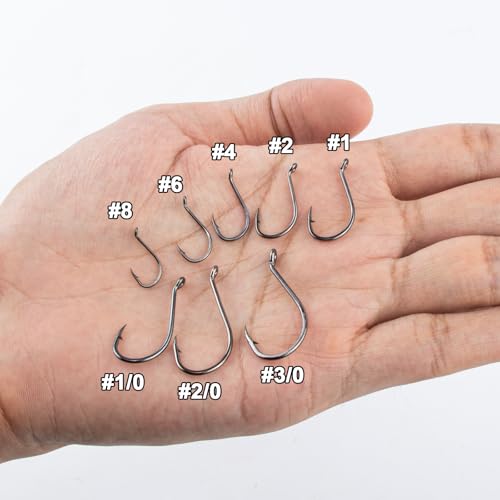 Black Offset Fishing Hooks 100 Pack - Saltwater & Freshwater Bait Hooks for Catfish Bass Tuna