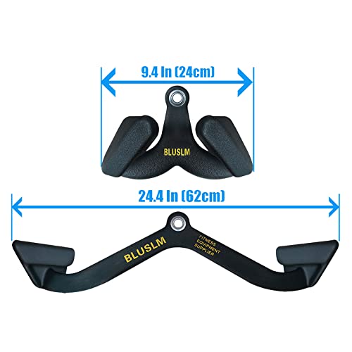 LAT Pulldown Bar Set for Cable Machine - 2 Pieces Ergonomic V & T-Bar Handles - Heavy Duty Steel, Rubber Coated for Back & Tricep Training - BL26