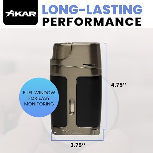 Refillable Double Jet Flame Cigar Lighter with 9mm Punch & Adjustable Flame - Black with Gunmetal