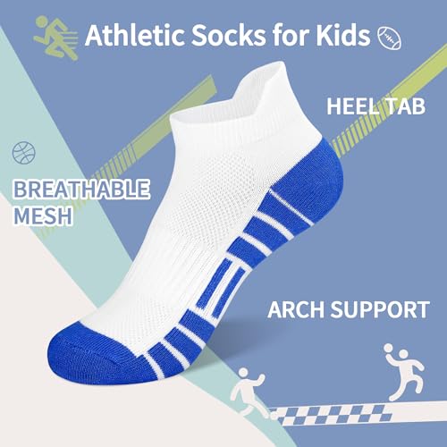 Kids Athletic Socks with Tab - 12 Pairs, Boys 1-14 Years, Multicolor Variation 10-14 Years B
