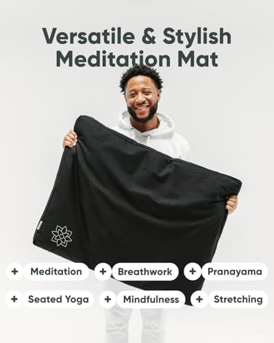 Black Cotton Zabuton Meditation Mat for Floor Sitting and Kneeling Support