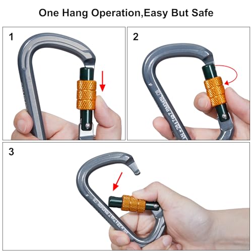 Heavy Duty Locking Carabiner Clips 28KN 6 Pack for Climbing Rescue & Outdoor Use