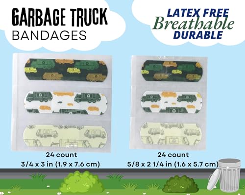 Kids & Toddlers Assorted Size Adhesive Bandages with Garbage Truck Designs - 48 Count