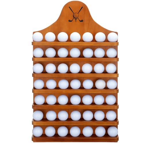 Golf Ball Display Case Wall Mount Wooden Holder for 49 Balls - Light Brown