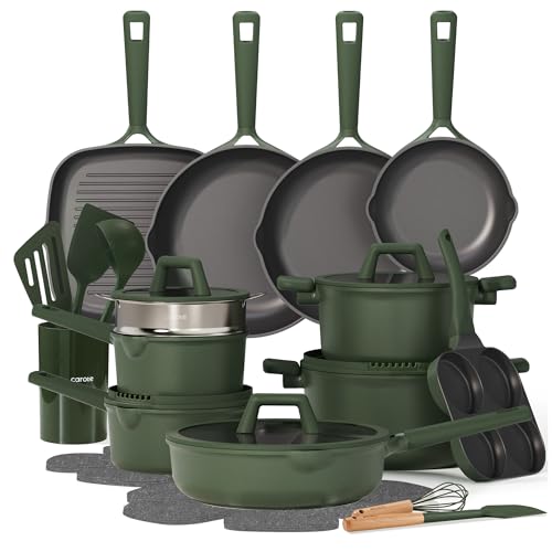 Green Nonstick 31-Piece Cookware Set with Titanium Coating & Lids - CAROTE