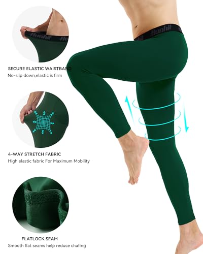 Men’s Compression Running Pants - Green, Medium, Workout Leggings for Sports & Yoga