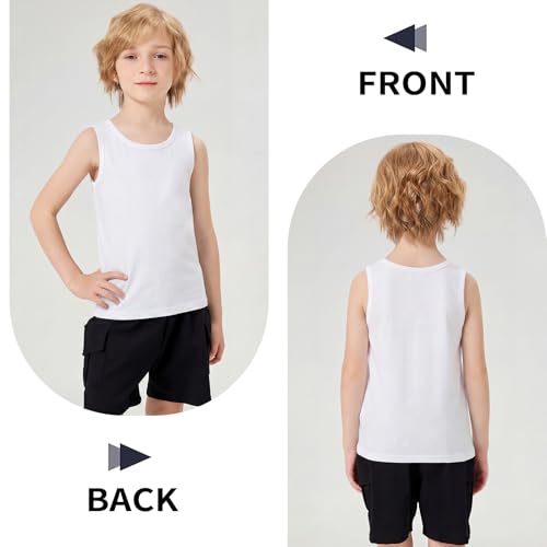 Kids' Boys Tank Tops 5-Pack Cotton Sleeveless Undershirts Age 2-16, White 11-13 Years