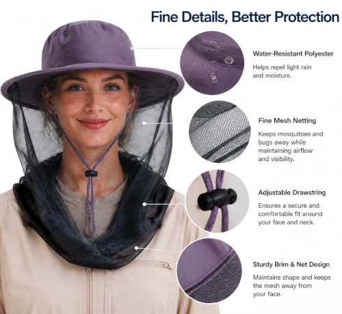 Mosquito Net Hat with UPF 50+ Sun Protection for Head - Bug Netting