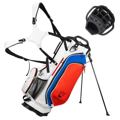 Solaraft 15-Way Golf Stand Bag with Full-Length Dividers, Waterproof, White for Men