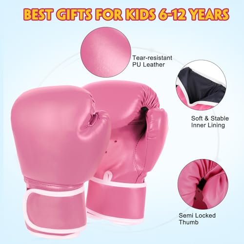 Kids Boxing Gloves for Boys Girls Youth Age 5-12 Pink No Pattern