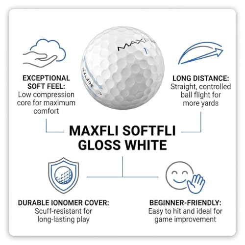 Maxfli SoftFli Golf Balls 36-Pack - Low Compression, Durable Ionomer Cover, Gloss White, Perfect for Beginners & Recreational Golfers