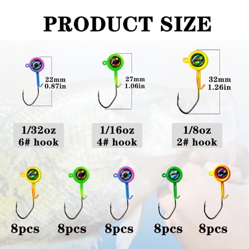 Crappie Jig Heads 1/8oz - 40 Pack Fishing Hooks Swimbait Jig Head