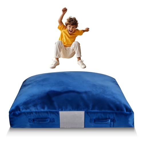 Kids Sensory Crash Pad with Foam Blocks - Large Blue Play Mat, 59.1x59.1x11.8in