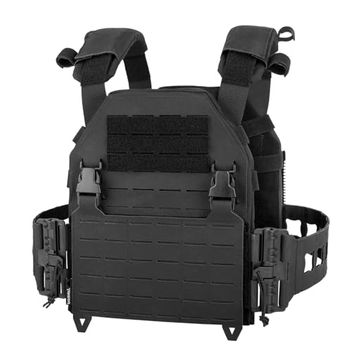 One Size Tactical Training Vest with PALS System - Black, Adjustable Straps