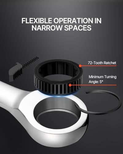 VEVOR 30-Piece Metric & SAE Ratcheting Wrench Set, 72 Tooth, Silver