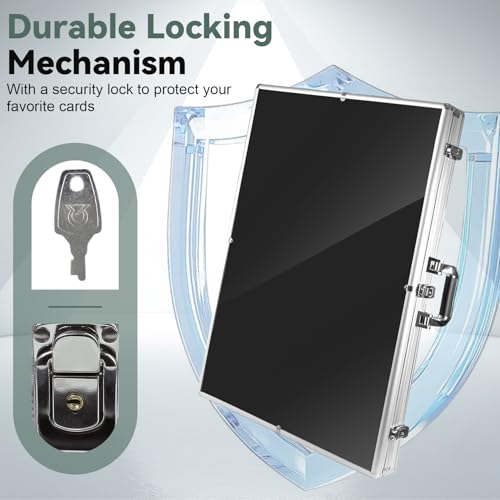 Silver Trading Card Display Case 34x22 Inches Aluminum Frame Acrylic Cover Lockable