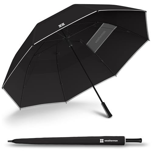 Weatherman Windproof Golf Umbrella - Black, 55 MPH Wind Resistance, 2 Sizes