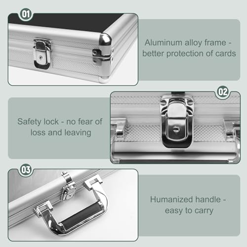 Silver Trading Card Display Case 34x22 Inches Aluminum Frame Acrylic Cover Lockable