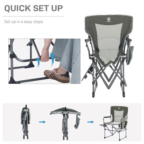 Portable Camping Directors Chair with Side Table & Pocket - Heavy Duty Support 400lbs - Green 2 Pack