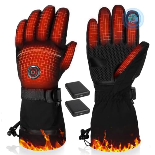 Heated Gloves for Men & Women - Black, Large, Rechargeable 5V Waterproof Ski & Outdoor Gloves