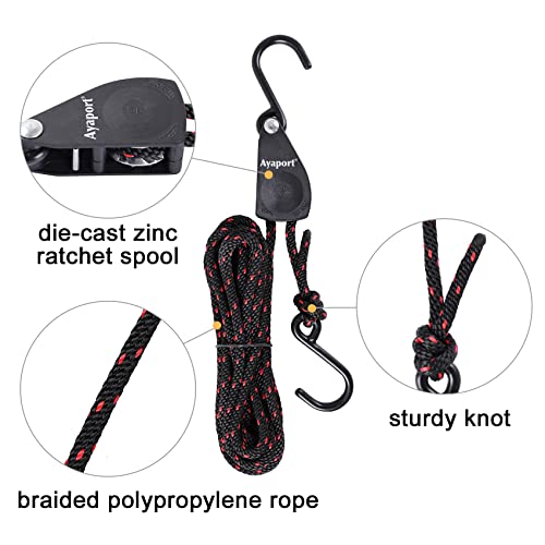 Kayak Tie Down Straps 14ft Ratchet Rope with Hooks Black 2 Pack - Bow & Stern