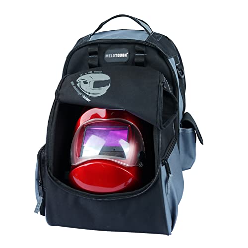 Grey Welding Backpack with Helmet Pocket - Large Capacity Tool & Gear Bag