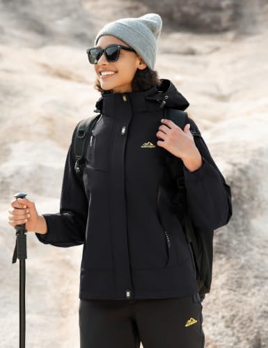 Women's 3-in-1 Winter Snow Ski Jacket Waterproof Windproof Fleece Lined Black Large