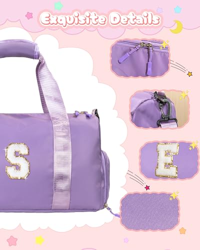 Vogewood Customized Gifts for Daughter -Girl Gym Bag with Shoe Compartment, Kid Personalized Weekender Overnight Bags, Initial Travel Tote with Makeup Pouch, Sweet Girls Gift for Niece (Letter H)