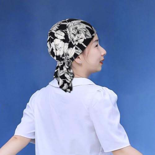 4pcs Pre-Tied Chemo Head Scarf Beanie Cap - Sleep Turban Headwear for Women, Blue Variation