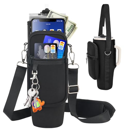 Water Bottle Carrier Bag with Phone Pocket - Black-Style B for 40 oz Tumbler