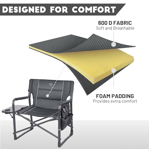 Gray Oversized Camping Directors Chair with Foldable Side Table & 600 Lbs Capacity - Dark Grey